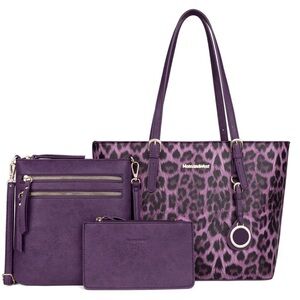 3-Piece Purple Leopard Print Purse Set new